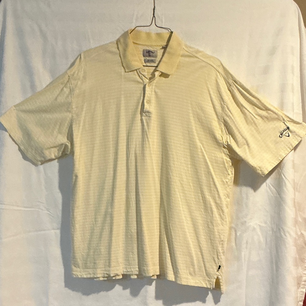 Callaway Pale Yellow Striped Golf Polo